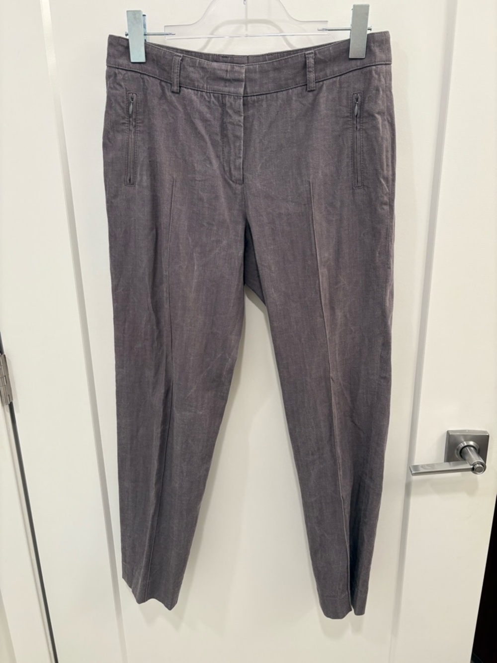 Akris Punto Minimalist Grey Cotton Viscose Pintuck Cropped Pants Size 6
